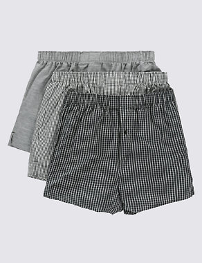 3 Pack Pure Cotton Easy to Iron Monochrome Grid Checked Boxers Image 2 of 3