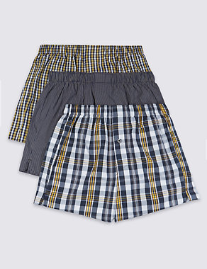 3 Pack Pure Cotton Easy to Iron Ochre Checked Woven Boxers Image 2 of 3