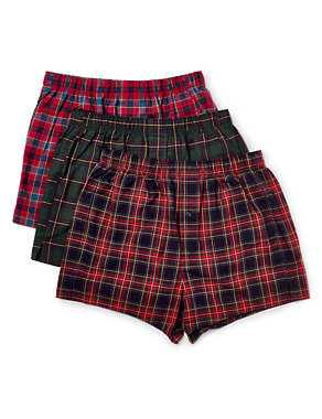 3 Pack Pure Cotton Easy to Iron Tartan Checked Boxers Image 2 of 3