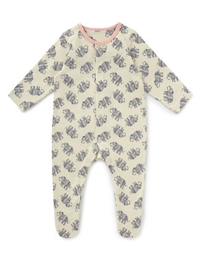 3 Pack Pure Cotton Elephant Sleepsuits Image 2 of 8
