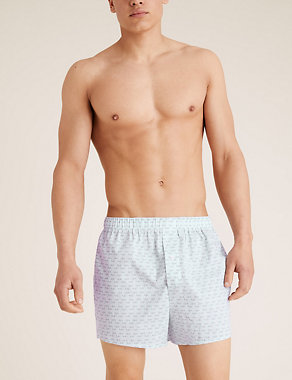 3 Pack Pure Cotton Fish Print Woven Boxers Image 2 of 3