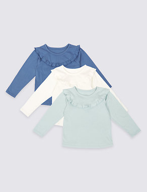 3 Pack Pure Cotton Frill Detail Tops (3 Months - 5 Years) Image 2 of 6
