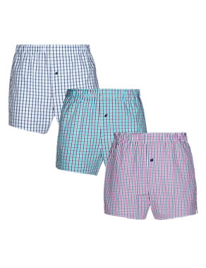 3 Pack Pure Cotton Gingham Checked Woven Boxers Image 2 of 4
