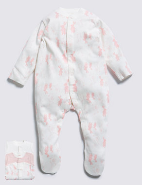 3 Pack Pure Cotton Girls' Rabbit Sleepsuits Image 2 of 7