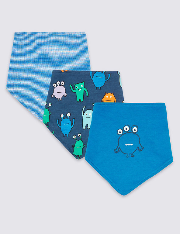 3 Pack Pure Cotton Monster Bibs Image 1 of 1