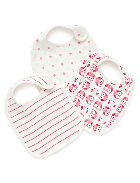 3 Pack Pure Cotton Owl Print Bibs Image 1 of 1