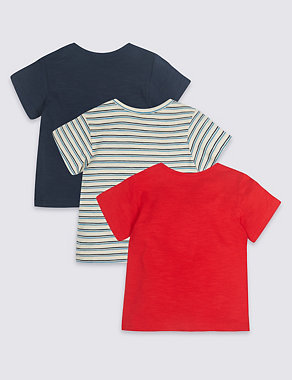 3 Pack Pure Cotton Panelled T-Shirts Image 2 of 8