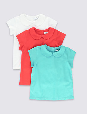 3 Pack Pure Cotton Peter Pan Collar T-Shirts (1-7 Years) Image 2 of 6