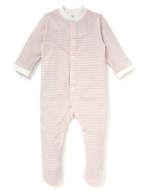 3 Pack Pure Cotton Pink Star Sleepsuits Image 2 of 8
