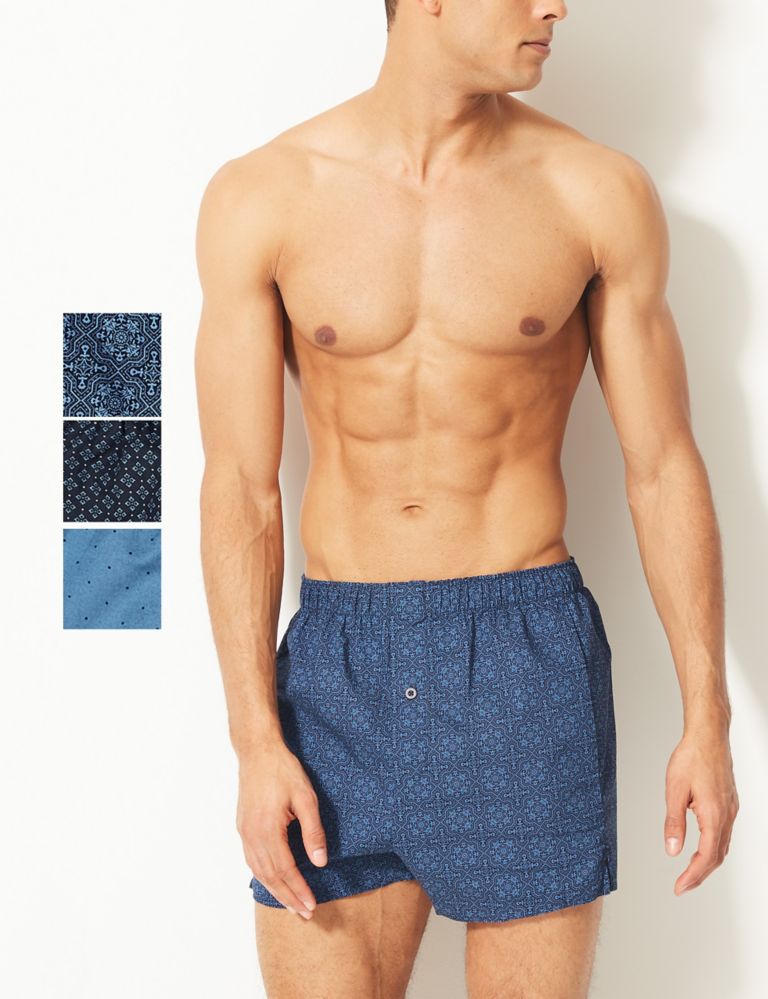 3 Pack Pure Cotton Printed Boxers 1 of 3