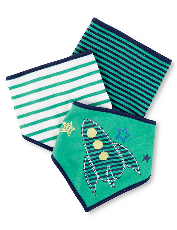 3 Pack Pure Cotton Rocket Dribble Bibs Image 1 of 2