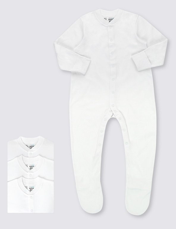3 Pack Pure Cotton Skin Kind™ Sleepsuits Image 1 of 2