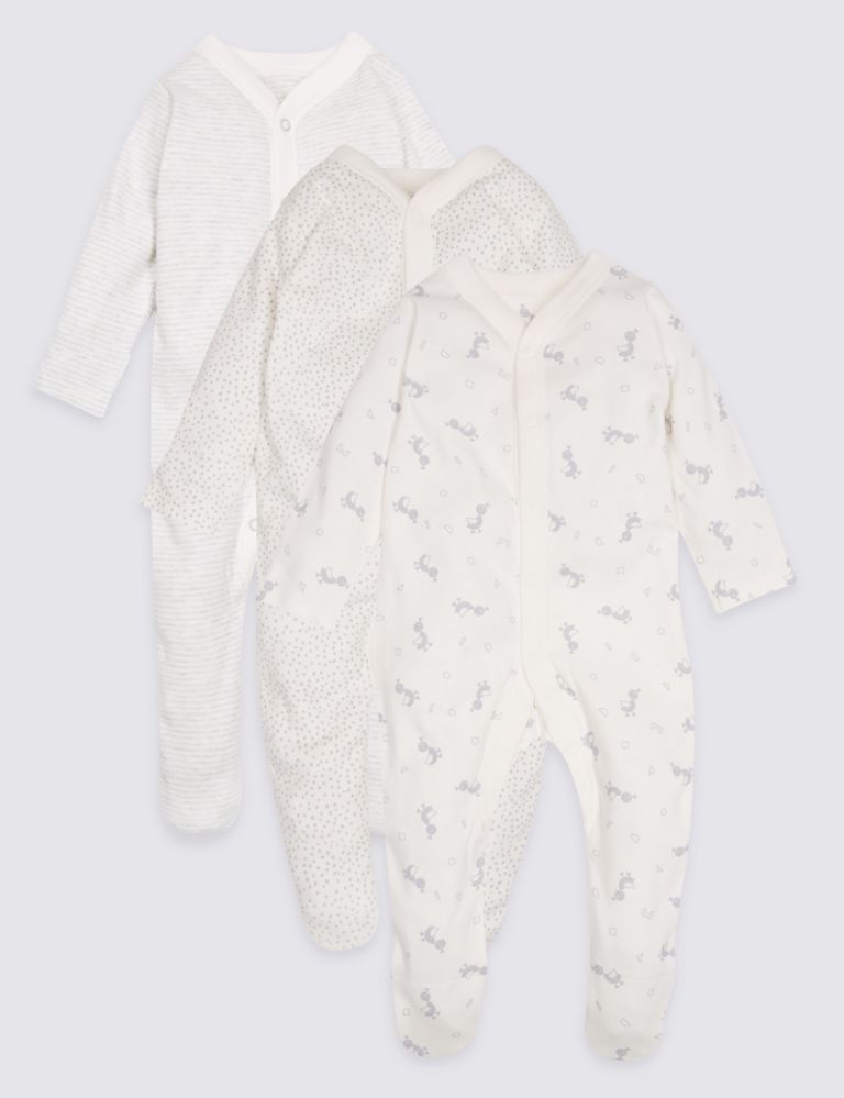 3 Pack Pure Cotton Sleepsuits 1 of 10