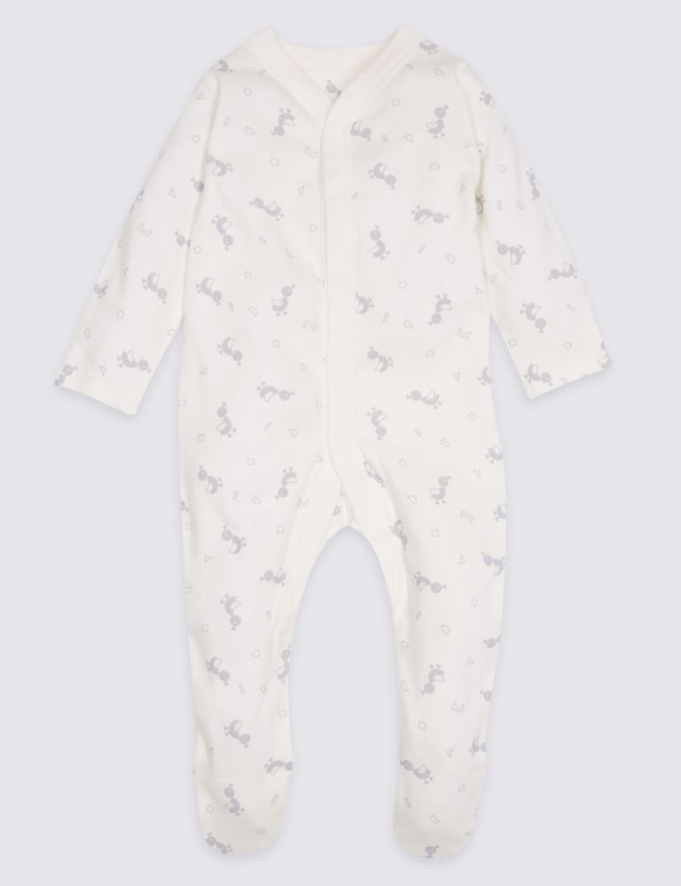 3 Pack Pure Cotton Sleepsuits 5 of 10