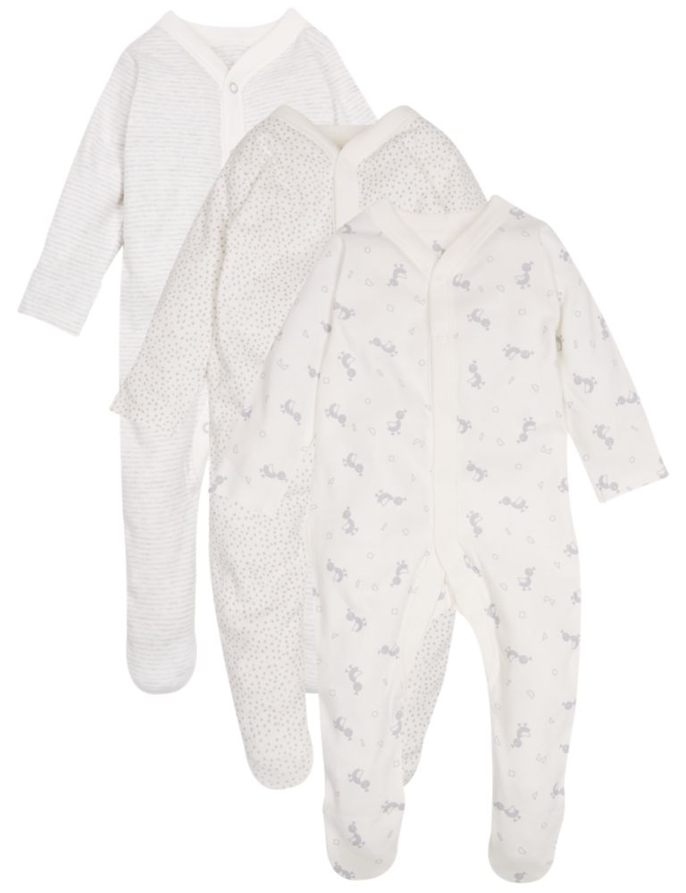 3 Pack Pure Cotton Sleepsuits 10 of 10