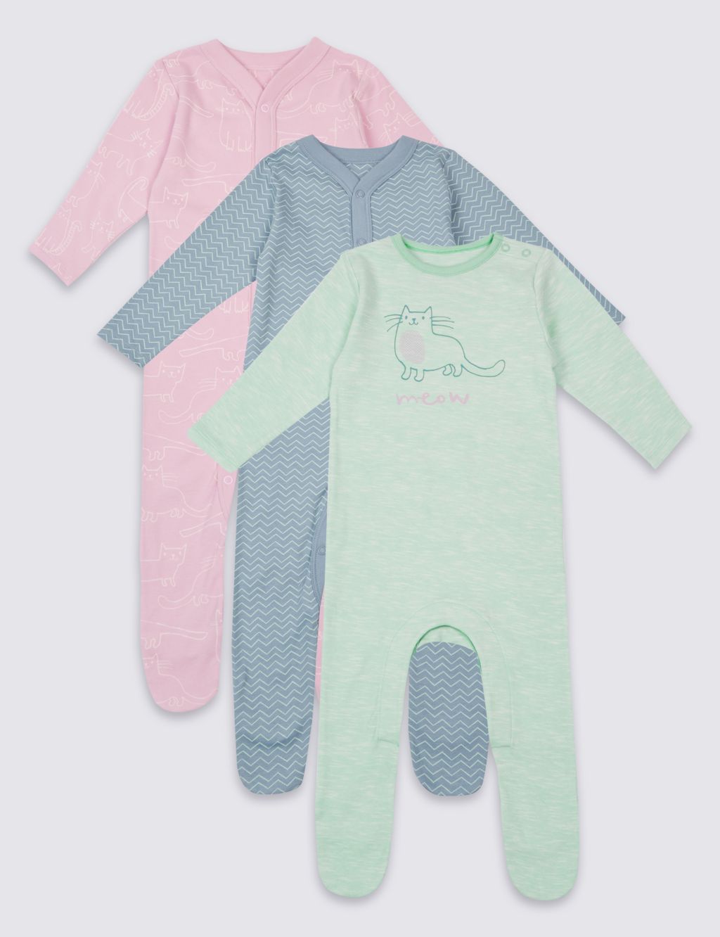 3 Pack Pure Cotton Sleepsuits 3 of 8