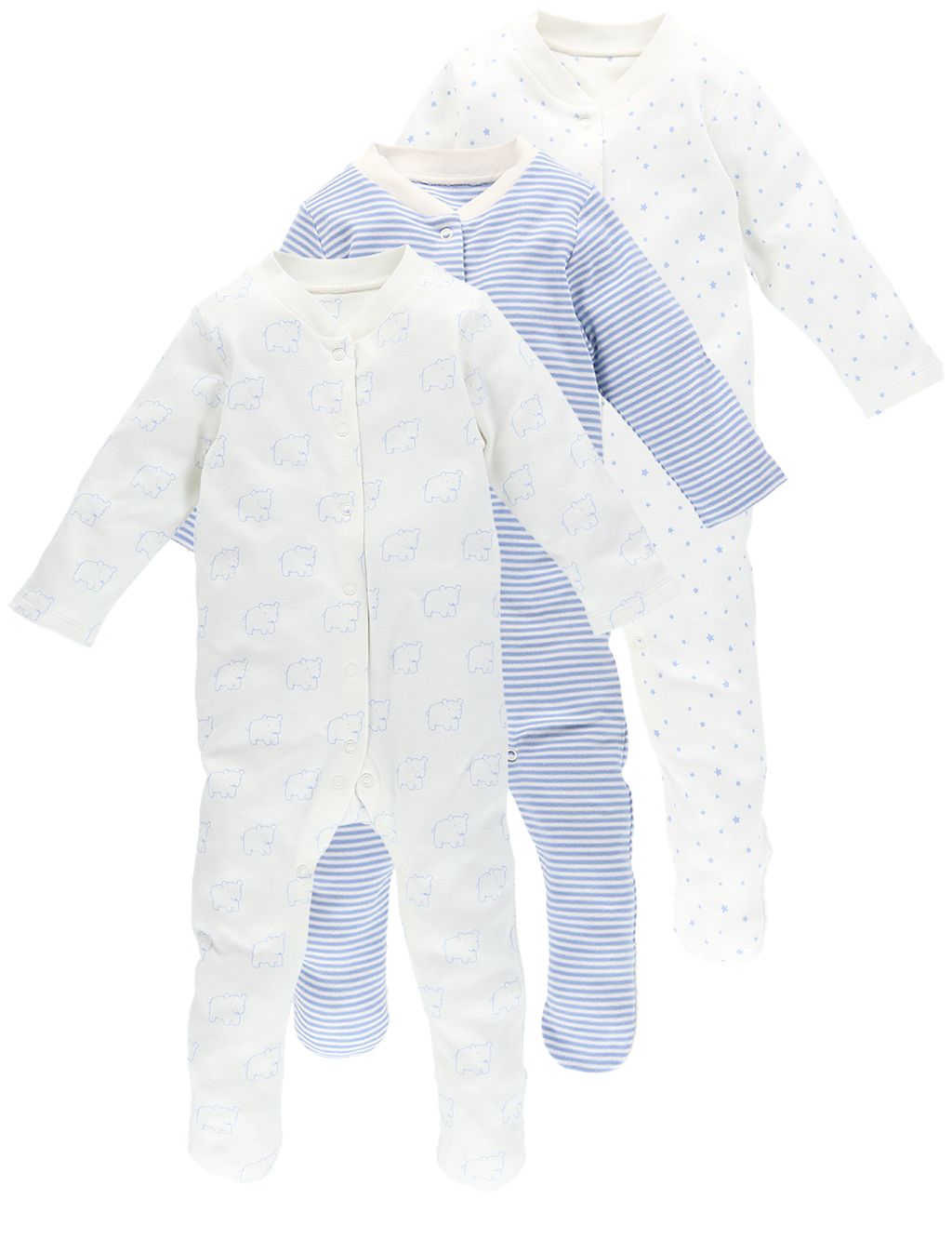 3 Pack Pure Cotton Sleepsuits 6 of 8