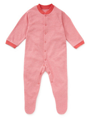 3 Pack Pure Cotton Striped Sleepsuits Image 2 of 7