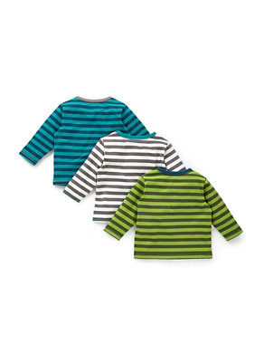3 Pack Pure Cotton Striped T-Shirts Image 2 of 3