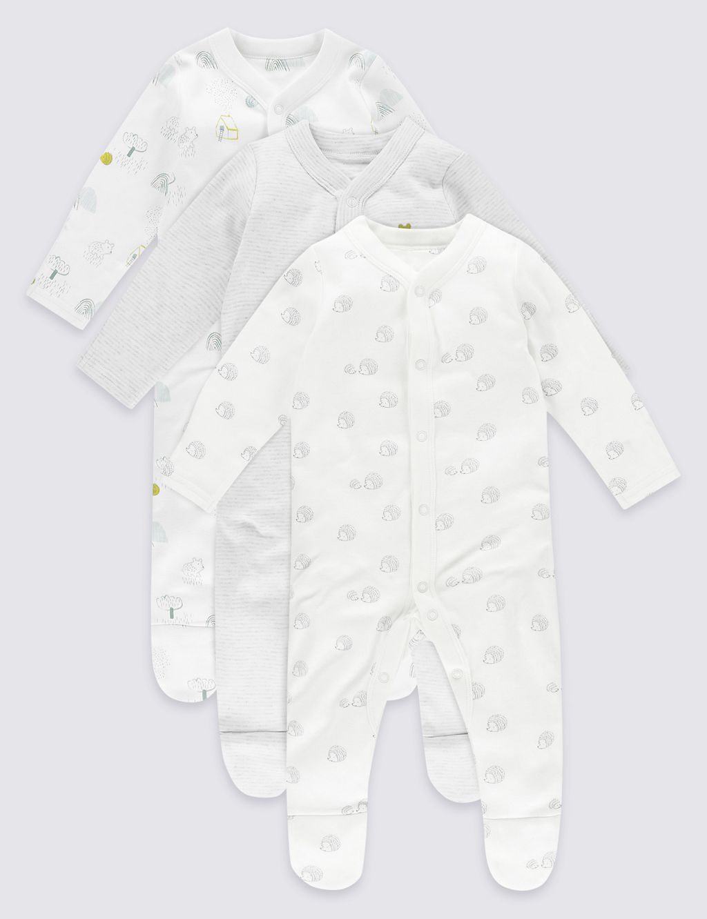 3 Pack Pure Cotton Unisex Assorted Sleepsuits 3 of 9