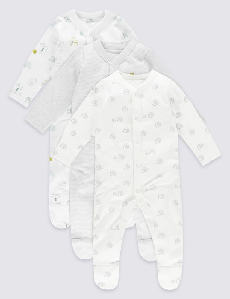 3 Pack Pure Cotton Unisex Assorted Sleepsuits 1 of 9