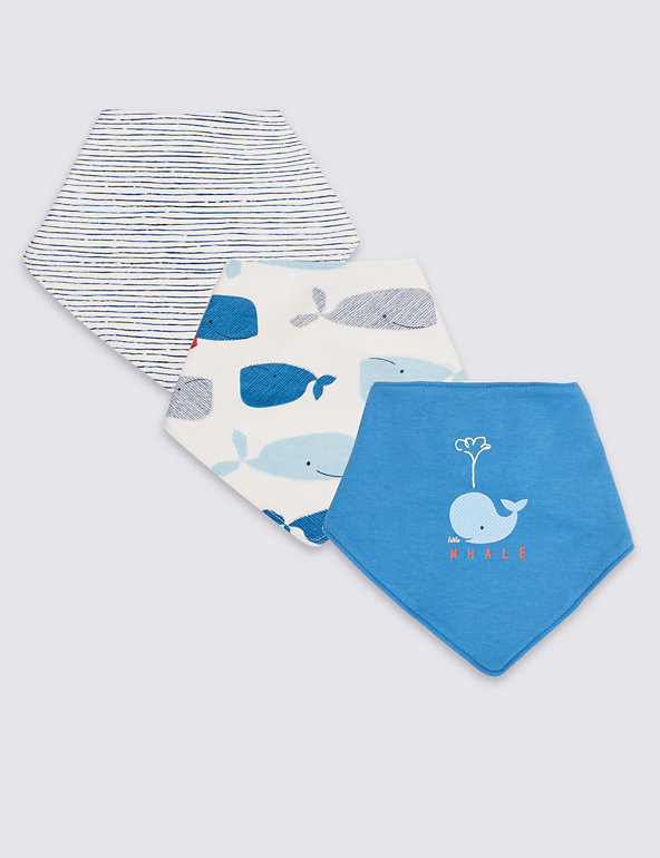 3 Pack Pure Cotton Whale Dribble Bibs Image 1 of 1