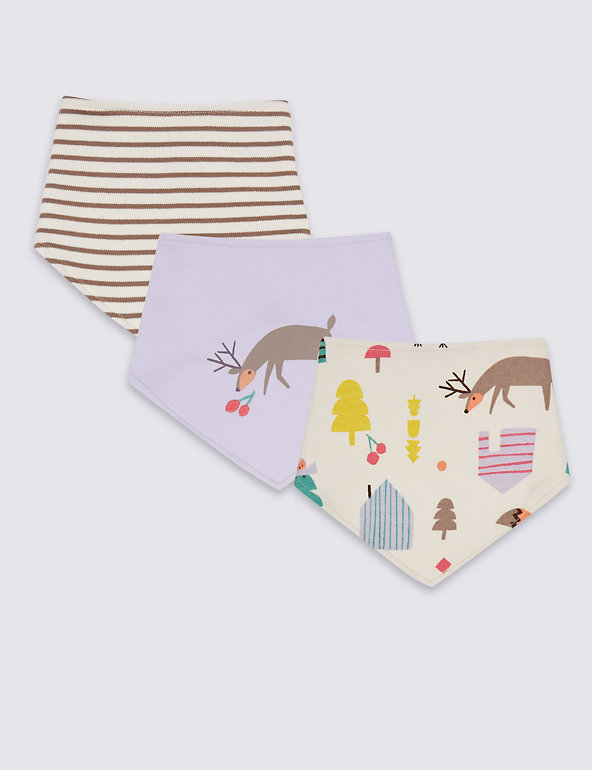 3 Pack Pure Cotton Woodland Bibs Image 1 of 2