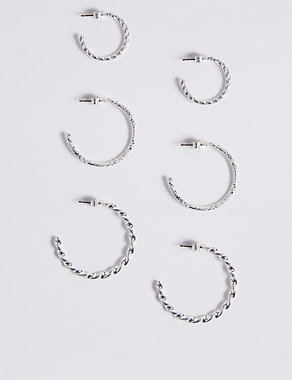 3 Pack Silver Plated Hoop Earrings Set Image 2 of 5