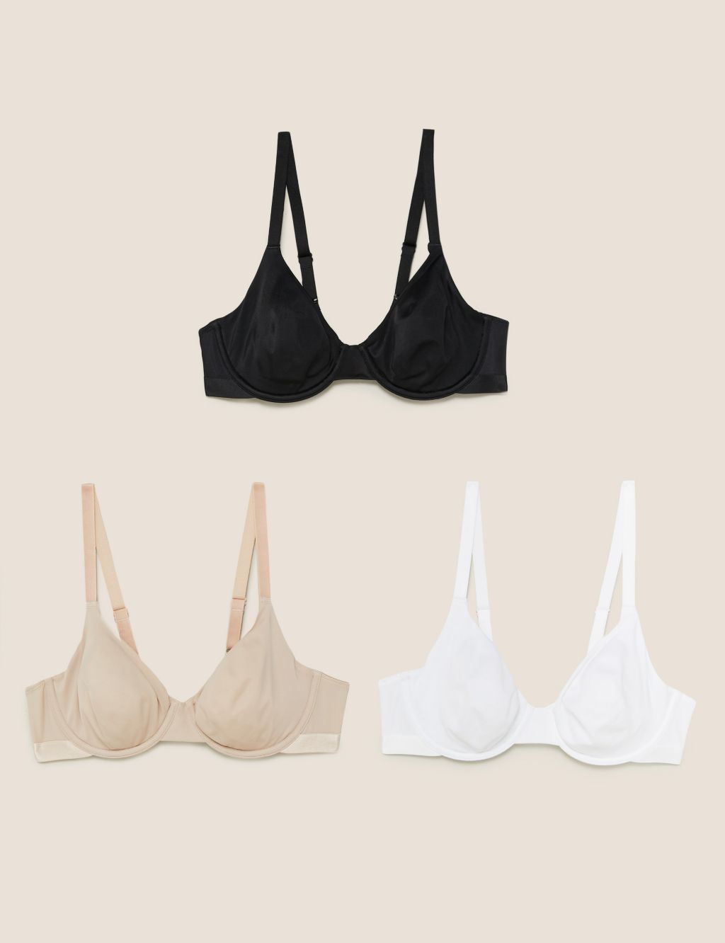3pk Wired Plunge T-Shirt Bras A-E, M&S Collection, M&S