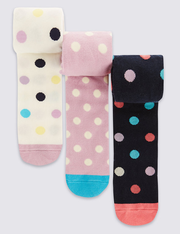 3 Pack StaySoft™ Polka Dotted Tights (0-24 Months) Image 1 of 1