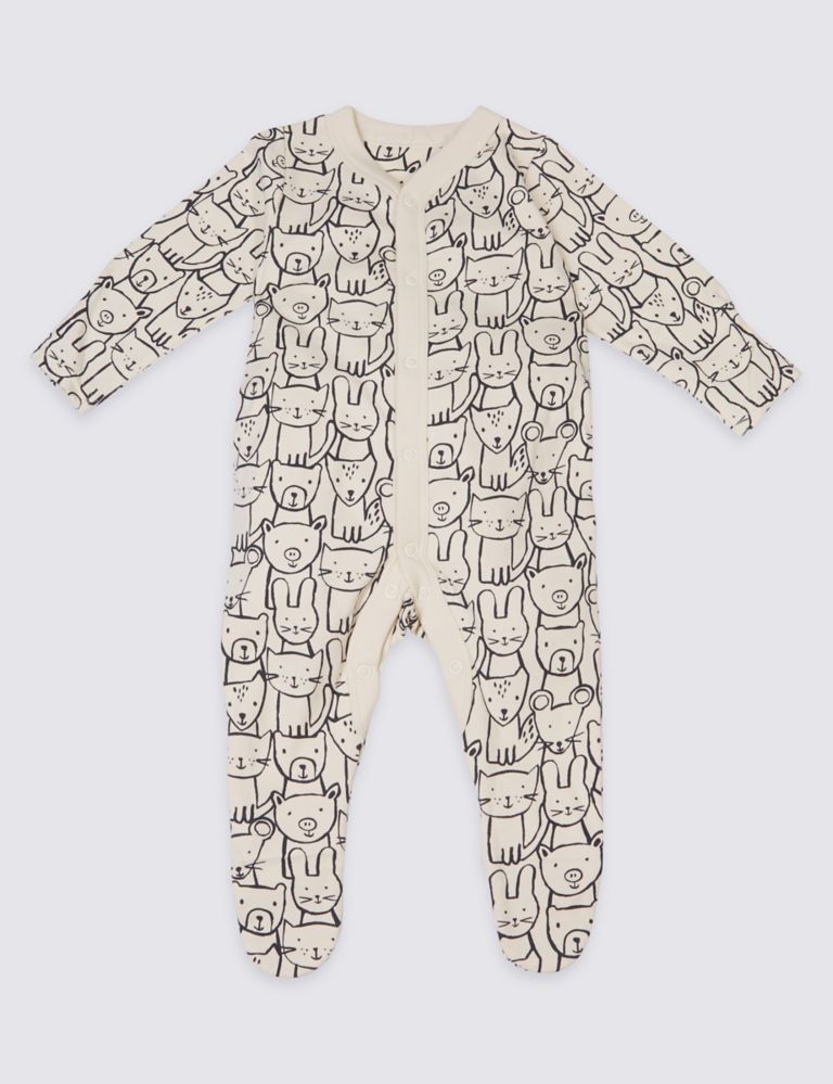 3 Pack Teddy & Friends Cotton Sleepsuits 4 of 9