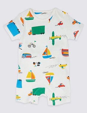 3 Pack Transport Print Pure Cotton Rompers Image 2 of 6