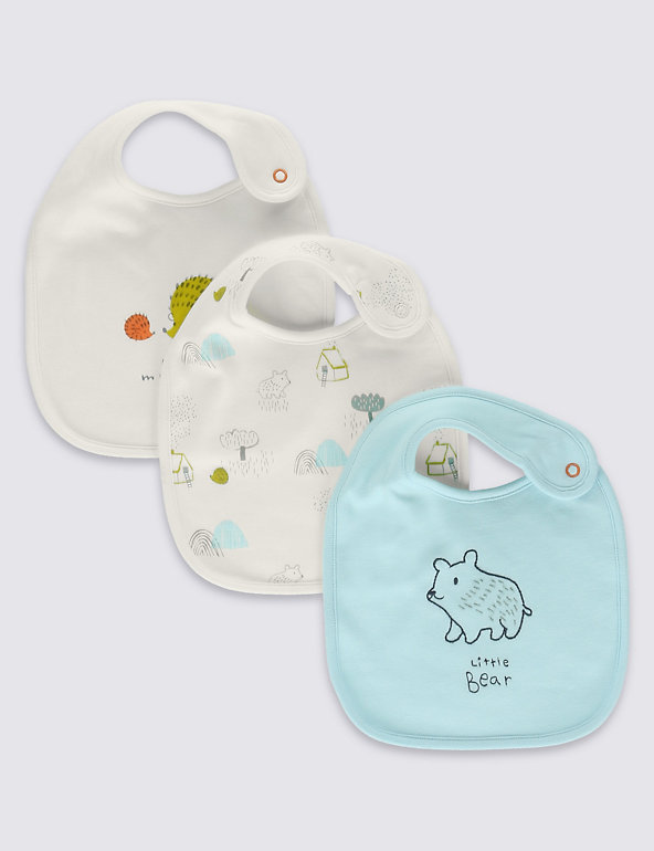 3 Pack Unisex Pure Cotton Assorted Bibs Image 1 of 1
