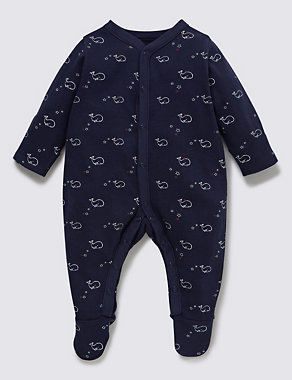 3 Pack Whale Print Sleepsuits Image 2 of 6