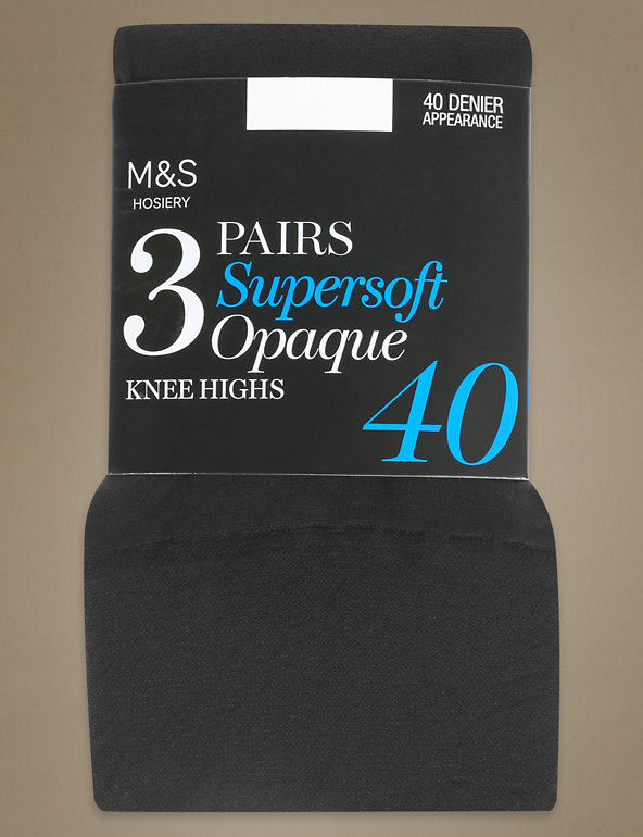 3 Pair Pack 40 Denier Opaque Knee Highs Super Soft Image 1 of 2