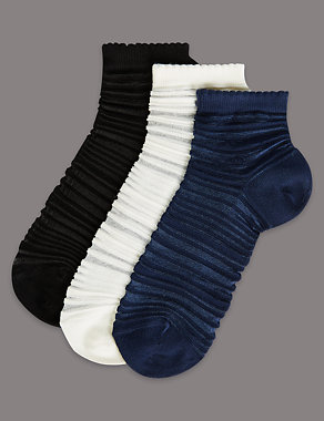 3 Pair Pack Cotton Rich Sheer Stripe Ankle Socks Image 2 of 3