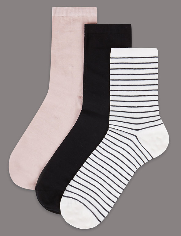 3 Pair Pack Cotton Sheer Ankle High Socks Image 1 of 2