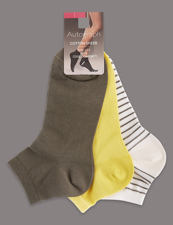 3 Pair Pack Cotton Sheer Ankle Socks Image 1 of 2