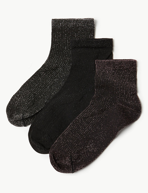 3 Pair Pack Sparkle Anklet Socks Image 1 of 2