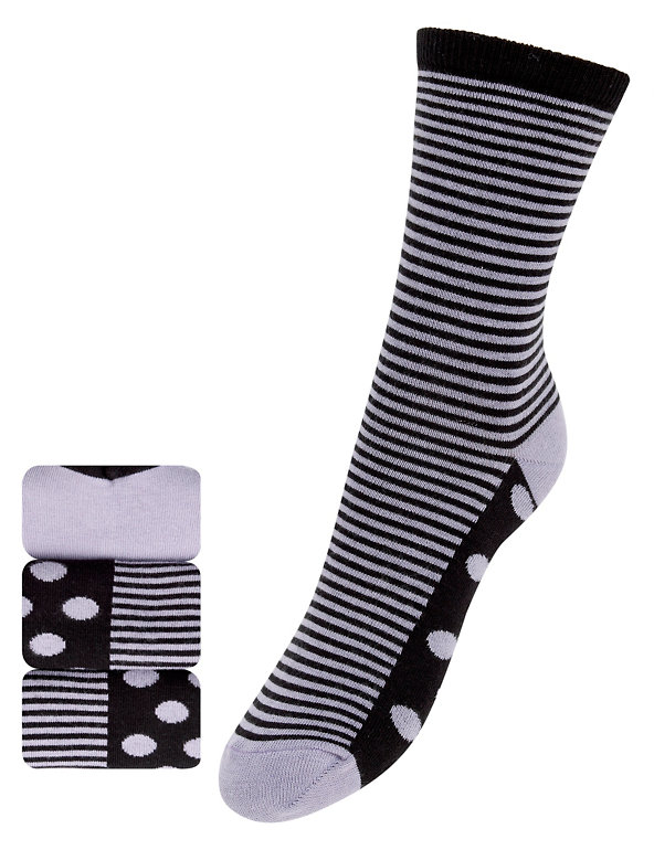 3 Pair Pack Spotted & Striped Socks Image 1 of 1