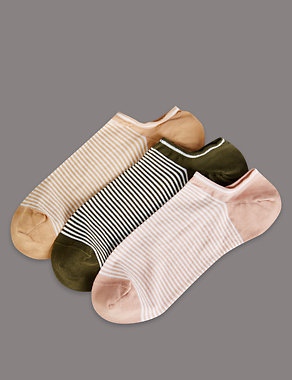 3 Pair Pack Ultra No Show Cotton Sheer Trainer Liner Socks Image 2 of 3