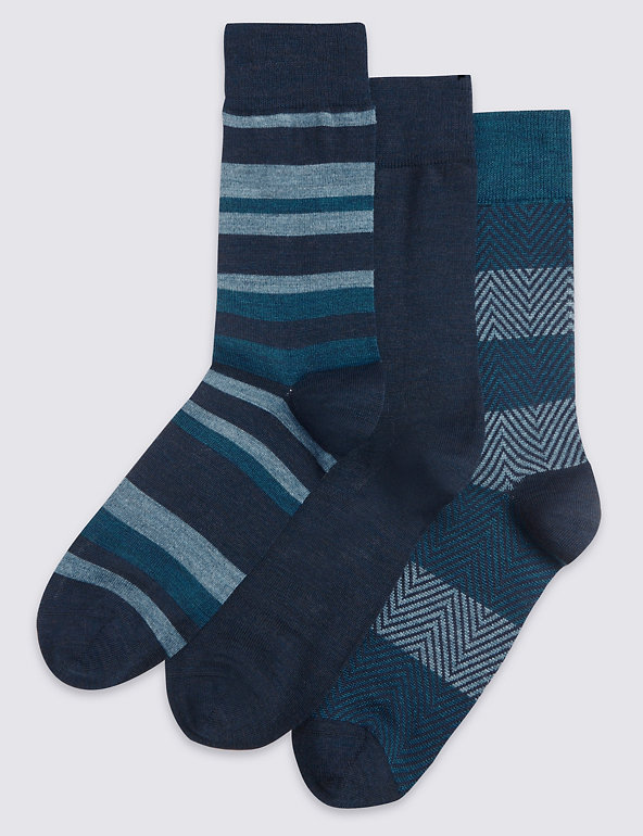 3 Pairs Of Merino Wool Blend Socks Image 1 of 2