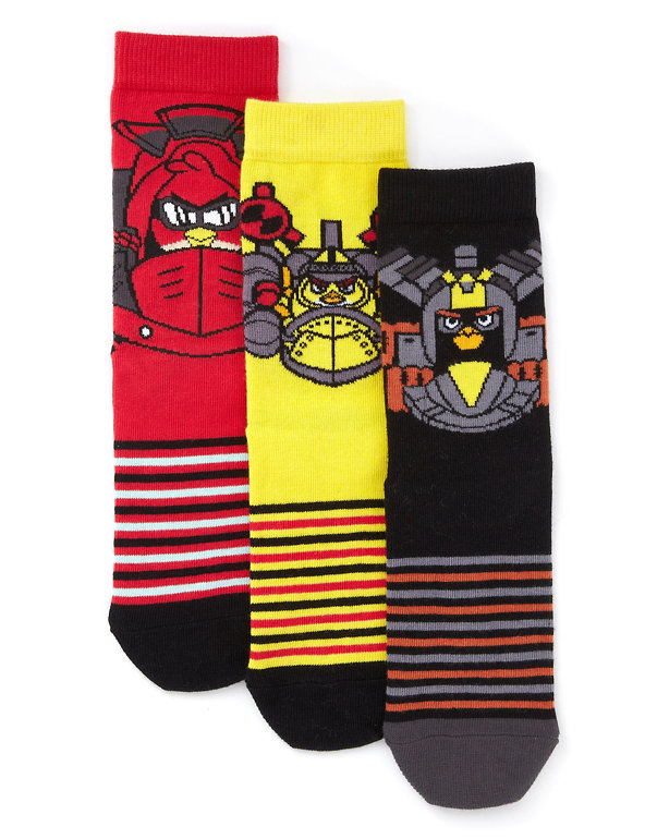3 Pairs of Cotton Rich Assorted Angry Birds™ Socks (5-14 Years) Image 1 of 1