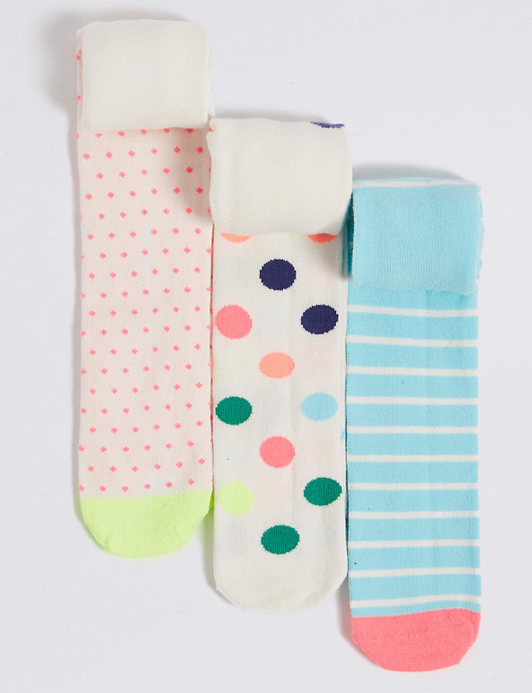 3 Pairs of Cotton Rich Baby  Tights (0-24 Months) Image 1 of 1