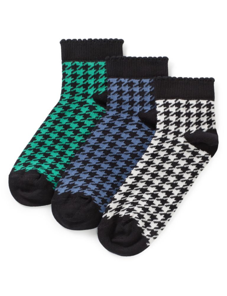 3 Pairs of Cotton Rich Dogtooth Print Socks (5-14 Years) 1 of 1