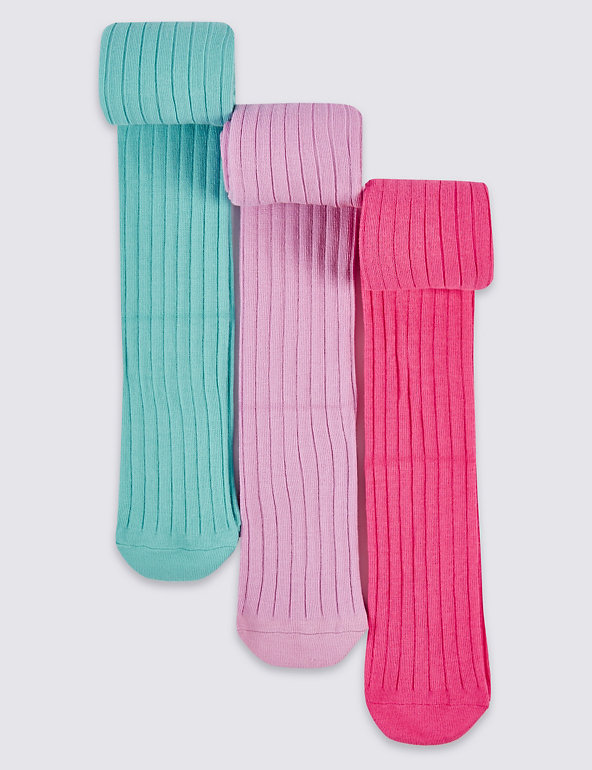 3 Pairs of Cotton Rich Freshfeet™ Tights (18 Months - 14 Years) Image 1 of 1