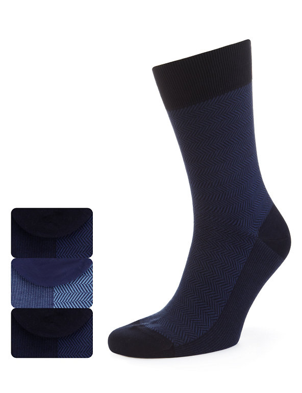3 Pairs of Cotton Rich Herringbone Socks Image 1 of 1