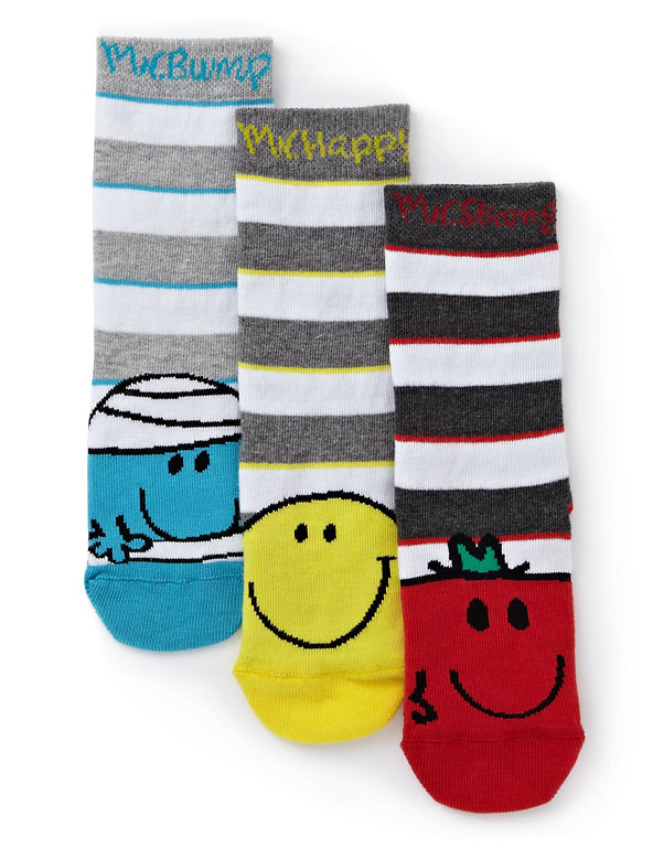 3 Pairs of Cotton Rich Mr. Men™ Socks (1-7 Years) Image 1 of 1