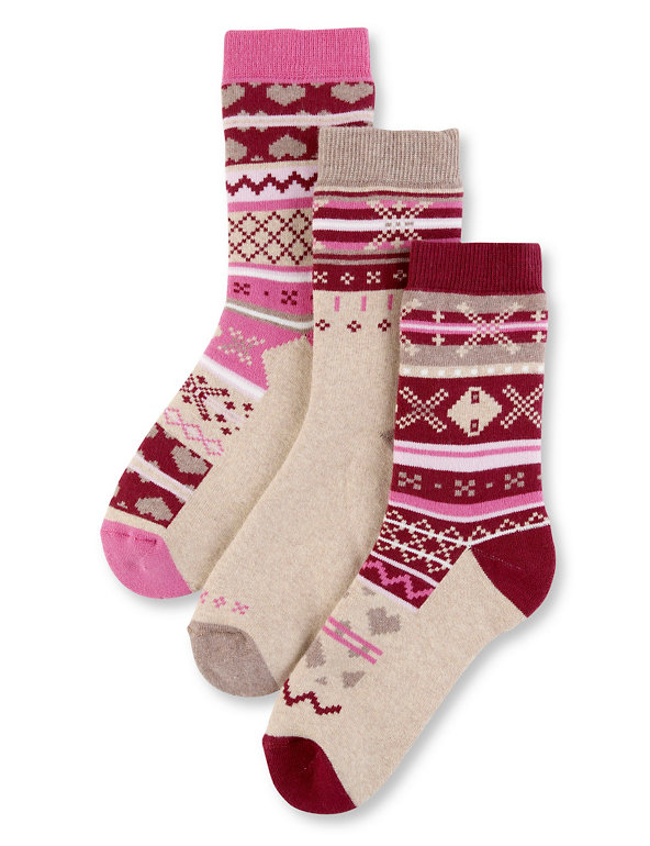 3 Pairs of Cotton Rich Thermal Fair Isle Socks Image 1 of 1