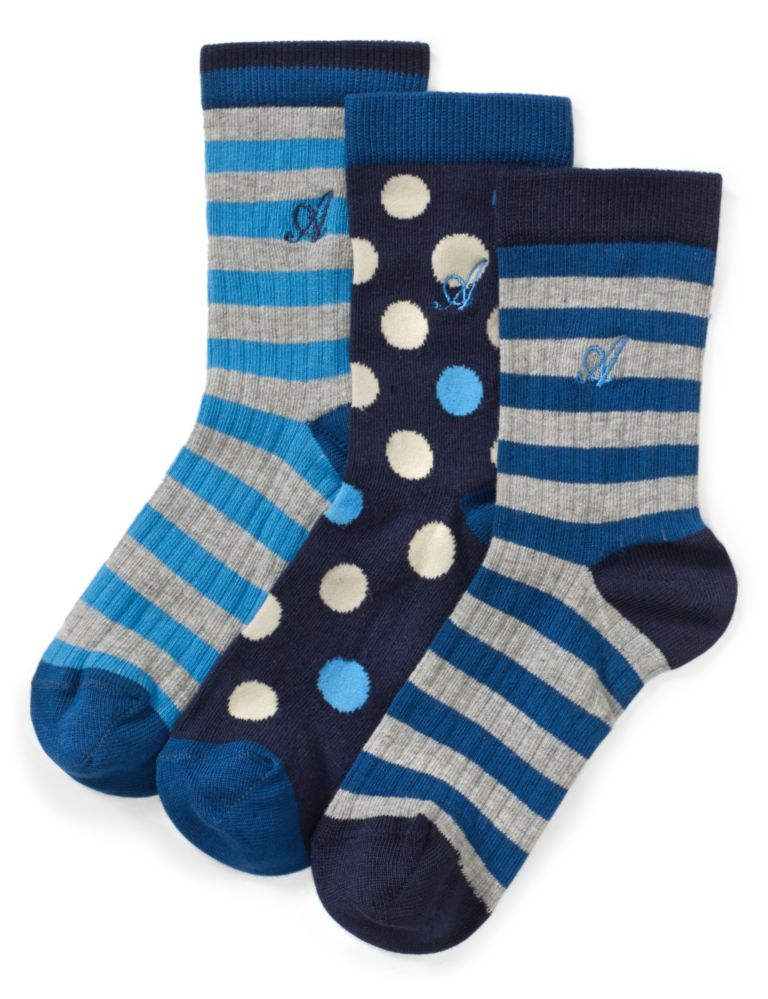 3 Pairs of Freshfeet™ Cotton Rich Assorted Socks with Silver Technology (5-14 Years) 1 of 1